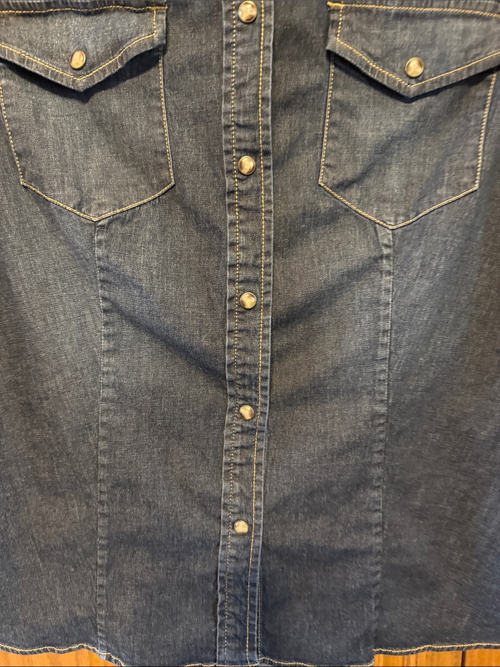 Dark Blue Denim Western Shirt - Women's Snap Button-Front Jean Shirt-Medium - Picture 4 of 12